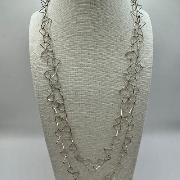 Scandinavian inspired 48" silver triangle link chain necklace. - Picture 3 of 8
